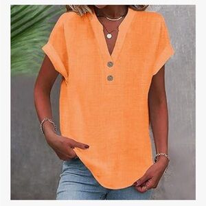 5 linen/cotton button-detail women’s tops. All small.
